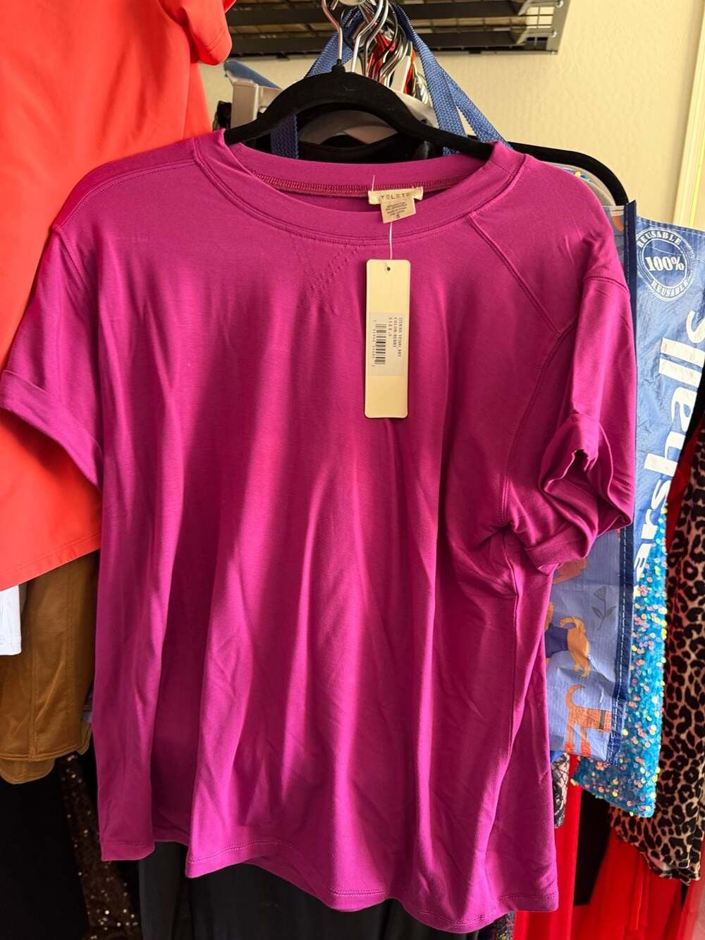 YELETE Berry Rayon Spandex Short Sleeve Crewneck Knit Top
